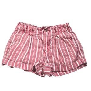 American Eagle Linen Blend Paper Bag Striped High Rise Shorts Red White Size 2